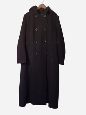 BGSD - Long Double-Breasted Peacoat w/ Detachable Hood - Black - L